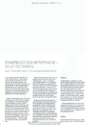 Erwerb der Schriftsprache - neue Techniken