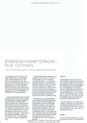 Erwerb der Schriftsprache - neue Techniken