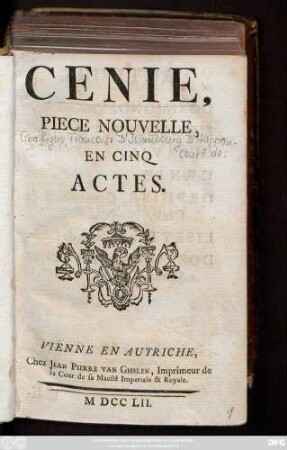 Cenie : Piece Nouvelle, En Cinq Actes
