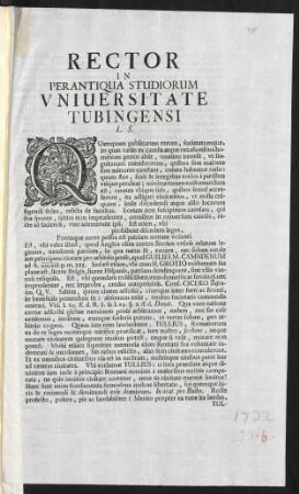 Rector In Perantiqua Studiorum Vniuersitate Tubingensi L. S.