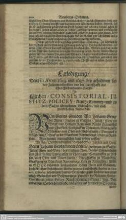 Erledigung, Derer in Anno 1653. und 1657. bey gehaltenen Landes-Zusammenkunfften von der Landschafft des Chur-Fürstenthumbs Sachsen In Kirchen- Consistorial- Justitz- Policey- Renth- Cammer- und andern Sachen übergebenen Gebrechen, wie auch zweiffelhaften Rechts-Fälle