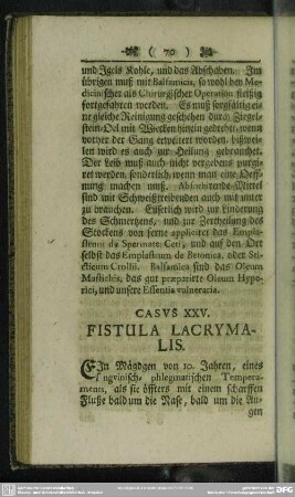 Casus XXV. Fistula Lycrymalis
