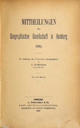 Mitteilungen der Geographischen Gesellschaft in Hamburg. 1884