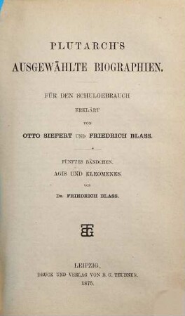 Ausgewählte Biographien des Plutarch, 5. Agis und Kleomenes