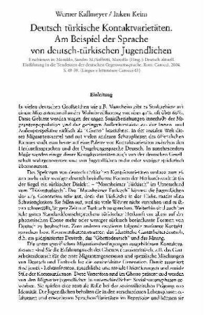 Deutsch-türkische Kontaktvarietäten. Am Beispiel der Sprache von deutsch-türkischen Jugendlichen