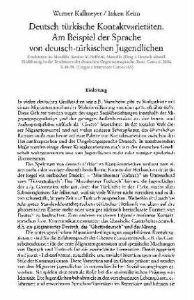Deutsch-türkische Kontaktvarietäten. Am Beispiel der Sprache von deutsch-türkischen Jugendlichen