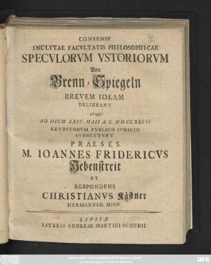Consensv Inclytae Facvltatis Philosophicae Specvlorvm Vstoriorvm