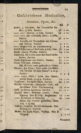 27-52, Geschriebene Musicalien.