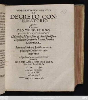 Disputatio Inauguralis De Decreto Confirmatorio