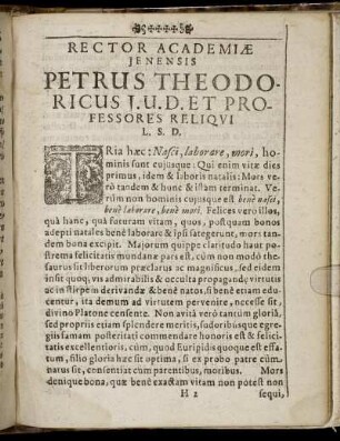 Rector Academiæ Jenensis Petrus Theodoricus [...]