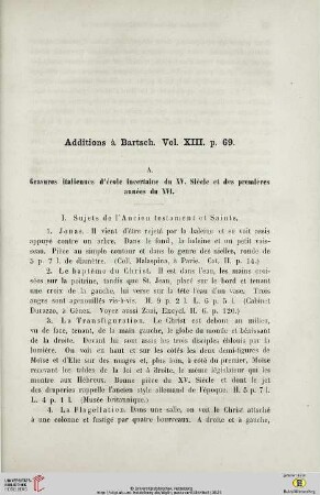 Gravures italiennes d’école incertaine du XV. Siècle et des premières années du XVI