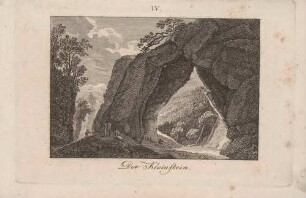 Die Kleinsteinhöhle an der Einmündung des Goldbaches in den Saupsdorfer Bach in der Sächsischen Schweiz, aus Götzingers Schandau und seine Umgebungen