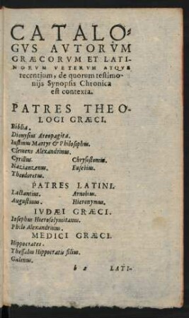 Catalogus Autorum Graecorum Et Latinorum ...