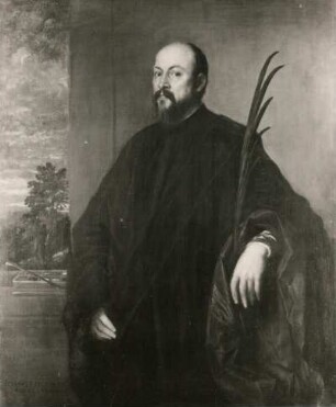 Bildnis eines Mannes mit einer Palme : Gemälde "Bildnis eines Mannes mit einer Palme" (1561, T. Vecellio; Leinwand; 138 x 116 cm; Staatliche Kunstsammlungen Dresden (SKD))