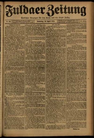 Erste Ausgabe vom Samstag, den 30. April 1921.