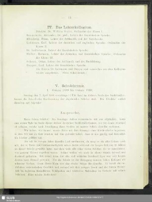 IV. Das Lehrerkollegium