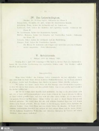 IV. Das Lehrerkollegium