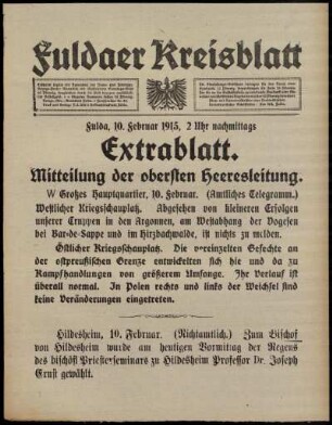 Zweite Ausgabe vom Mittwoch, den 10. Februar 1915.