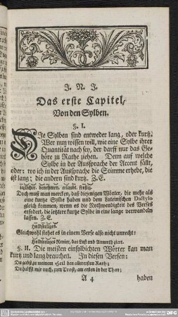 Das erste Capitel, Von den Sylben