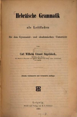 Hebräische Grammatik als Leitfaden für den Gymnasial- und akademischen Unterricht