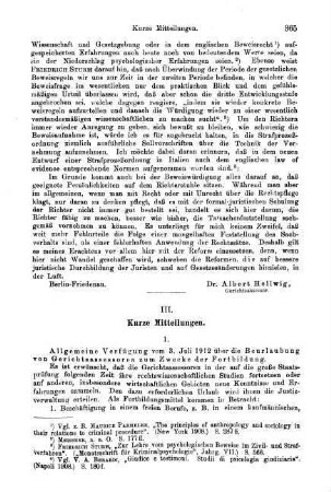 365-367, III. Kurze Mitteilungen