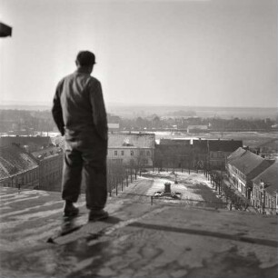 Fotografie Richtung Müllroser Markt vom Dach der Mühle