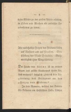 II. Alle nachtheilige Folgen des Friedens fallen auf Rußland und auf Preußen. Verstärkung der Macht Östereichs. Nothwendigkeit ihrer Vergrößerung