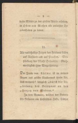 II. Alle nachtheilige Folgen des Friedens fallen auf Rußland und auf Preußen. Verstärkung der Macht Östereichs. Nothwendigkeit ihrer Vergrößerung
