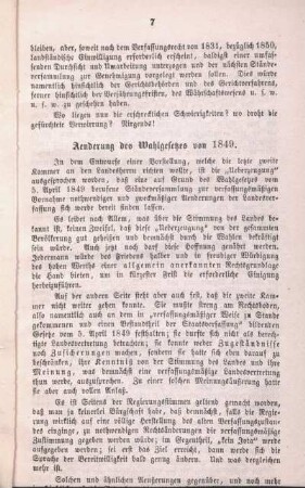 Aenderung des Wahlgesetzes von 1849.
