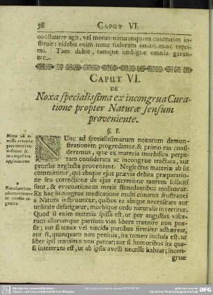 Caput VI. Noxa specialissima ex incongrua Curatione propter Naturae sensum proveniente