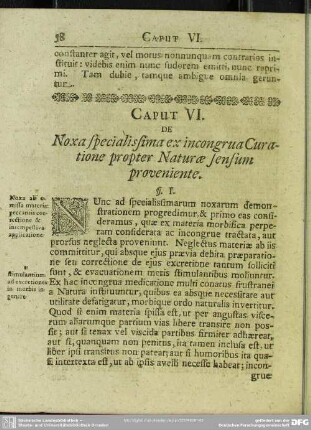 Caput VI. Noxa specialissima ex incongrua Curatione propter Naturae sensum proveniente