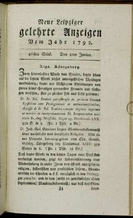 46stes Stück. Den 8ten Junius.
