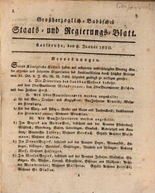 Großherzoglich Badisches Staats- und Regierungsblatt. 1820