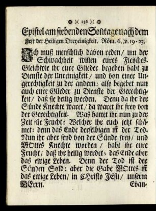 Epistel am siebenden Sonntage nach dem Fest der Heiligen Dreyeinigkeit.