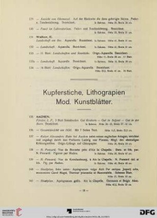 Kupferstiche, Lithographien, Mod. Kunstblätter (Nr. 135-186)