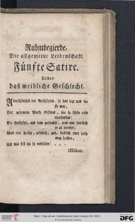 Fuenfte Satire: Ueber das weibliche Geschlecht