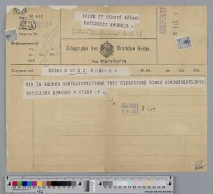 Telegramm an Richard Dehmel