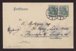 Schreiben an Hermann Muthesius (Postkarte)