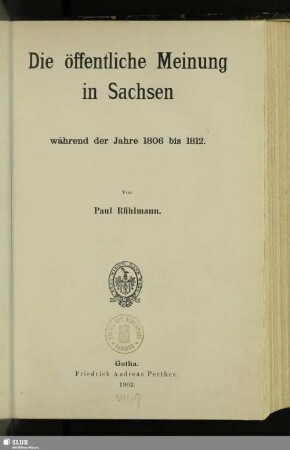 Die öffentliche Meinung in Sachsen : während der Jahre 1806 bis 1812