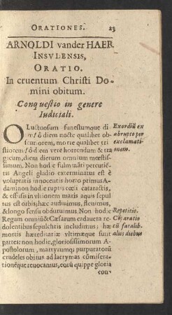 Arnoldi vander Haer Insulensis, Oratio.