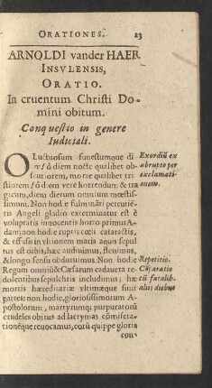 Arnoldi vander Haer Insulensis, Oratio.