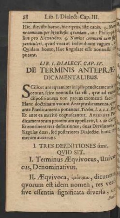 Cap. IV. De Terminis Antepraedicamentalibus.