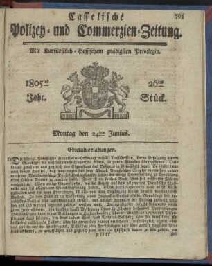 26tes Stueck, Montag den 24ten Junius 1805