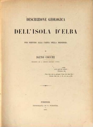 Descrizione geologica dell'isola d'Elba : Per servire alla carta della medesima