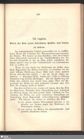 VII. Capitel. Mittel, das Holz gegen Schwinden, Quellen und Faulen zu sichern