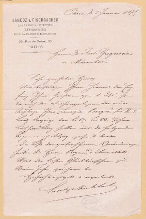 Nachlass von Gregorovius, Ferdinand (1821-1891) - BSB Gregoroviusiana, 21. Sandoz & Fischbacher