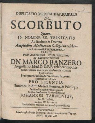 Disputatio Medica Inauguralis De Scorbuto