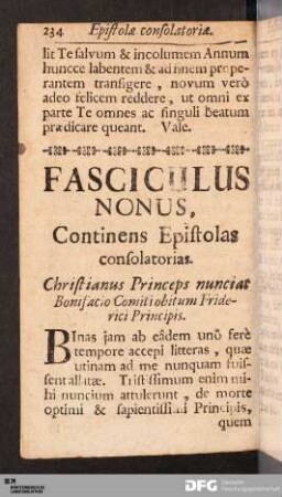 Fasciculus Nonus. Epistolas consolatorias.