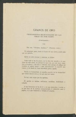 Granos de oro : Pensamientos seleccionados en las obras de José Martí. - (Continuación.)