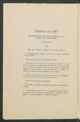Granos de oro : Pensamientos seleccionados en las obras de José Martí. - (Continuación.)